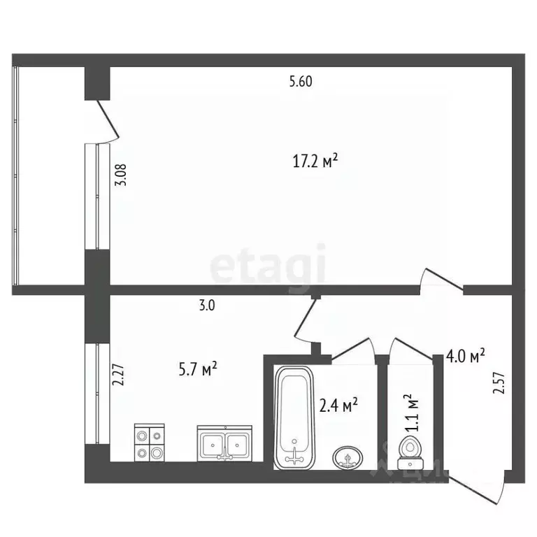 1-к кв. Крым, Ленино пгт ул. Фрунзе, 5литЗ (30.3 м) - Фото 2