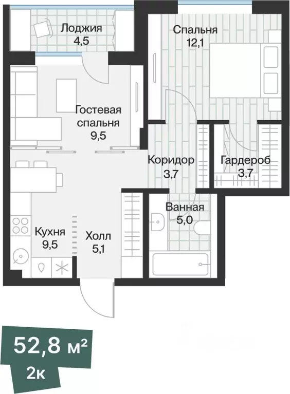 1-к кв. Тюменская область, Тюмень Ямская ул., 159с1/25 (50.54 м) - Фото 0