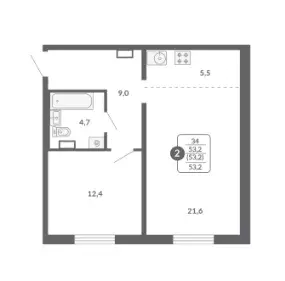 Продаётся 2-к квартира, 53.2 м - Фото 0