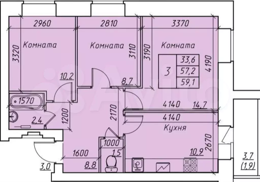 3-к. квартира, 60 м, 2/9 эт. - Фото 0