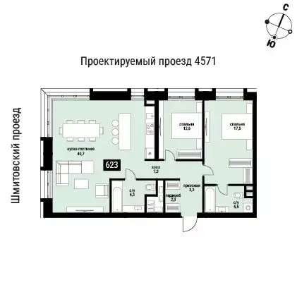 2-комнатная квартира: Москва, жилой комплекс Шелепиха (94.5 м) - Фото 0