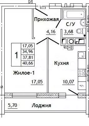 1-к. квартира, 40,7 м, 3/10 эт. - Фото 0