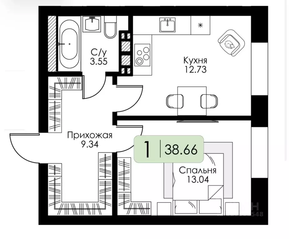 1-к кв. Тверская область, Тверь Урбан Парк жилой комплекс (38.66 м) - Фото 2