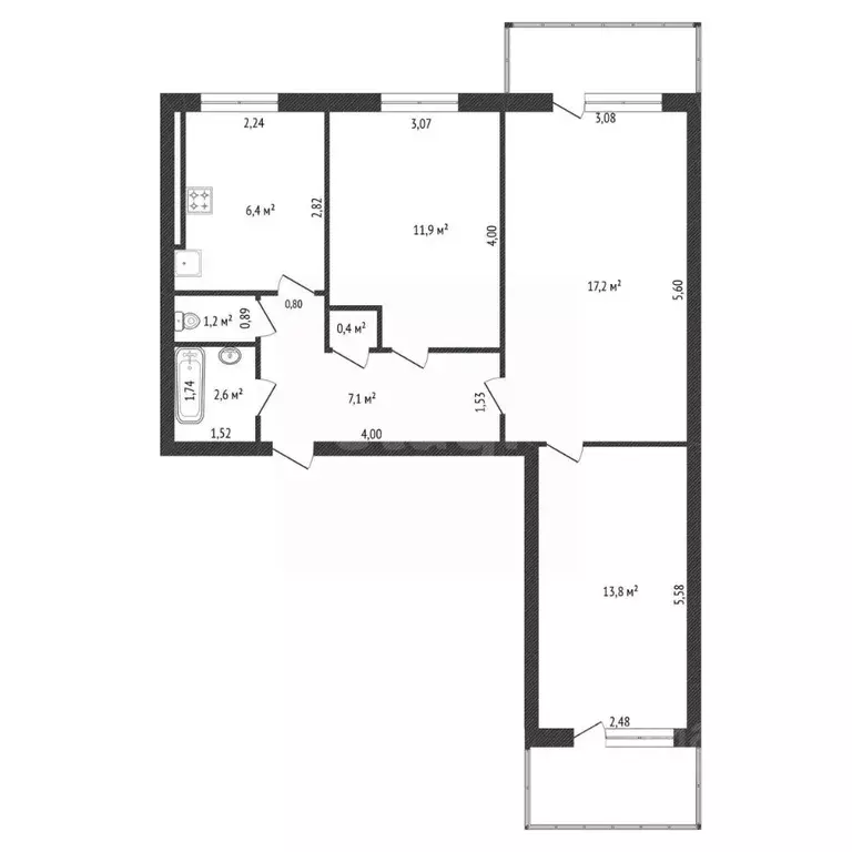 3-к кв. Башкортостан, Октябрьский ул. Академика Королева, 10А (60.6 м) - Фото 2