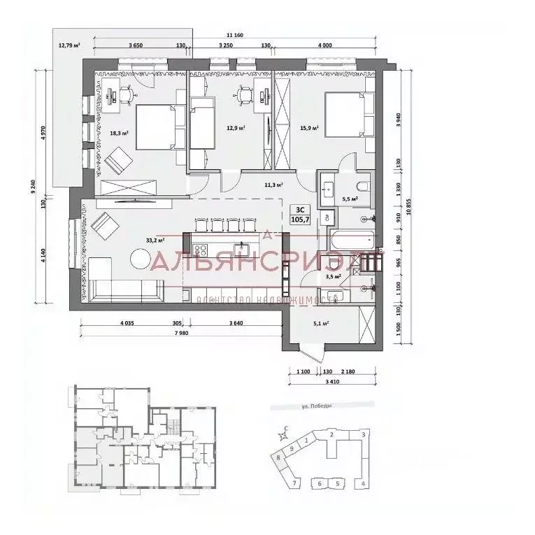 4-к кв. Новосибирская область, Новосибирск ул. Победы, 55/1 (109.5 м) - Фото 1