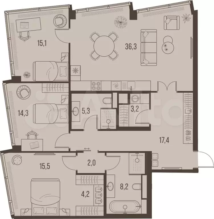 4-к. квартира, 121,5 м, 28/32 эт. - Фото 0