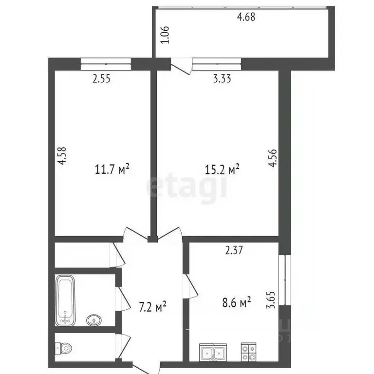 2-к кв. Омская область, Омск ул. Челюскинцев, 90 (48.0 м) - Фото 1