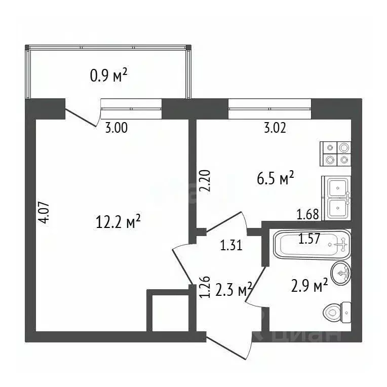1-к кв. Забайкальский край, Чита Малая ул., 2А (23.9 м) - Фото 2