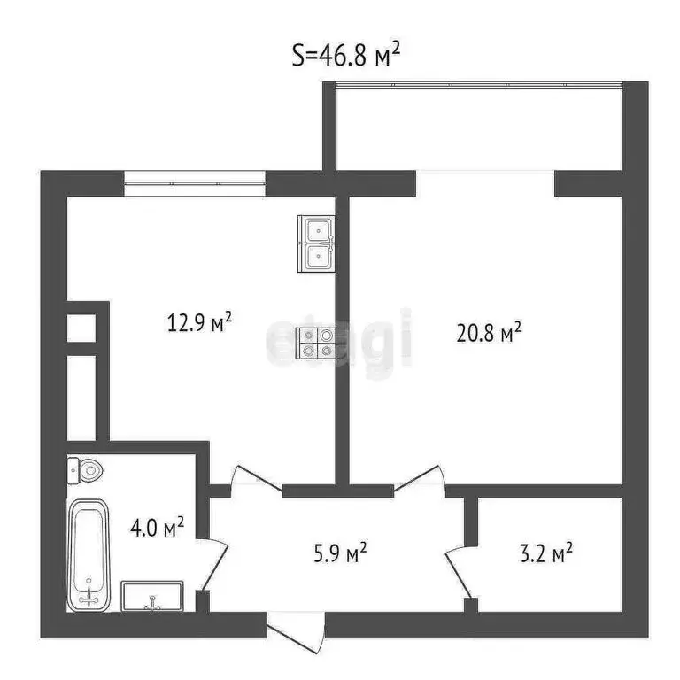 1-комнатная квартира: Чегем, улица имени М.В. Сижажева, 8 (46.8 м) - Фото 0