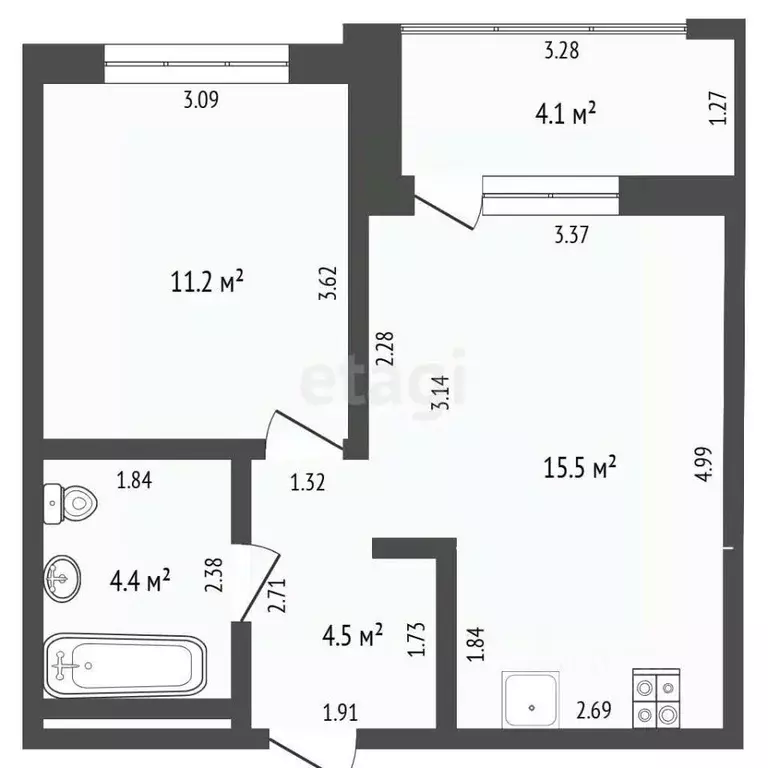 1-к кв. Тюменская область, Тюмень ул. Братьев Бондаревых, 5 (35.1 м) - Фото 2