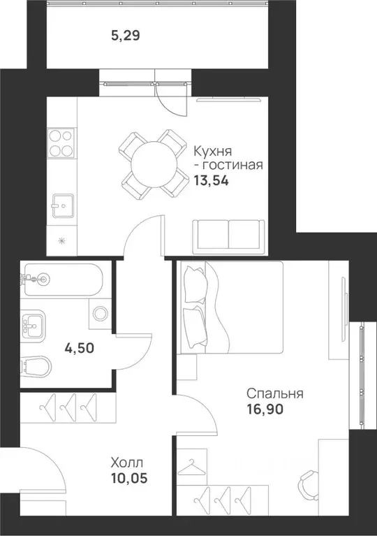 1-к кв. Тульская область, Тула ул. Героев России, 8 (50.28 м) - Фото 0