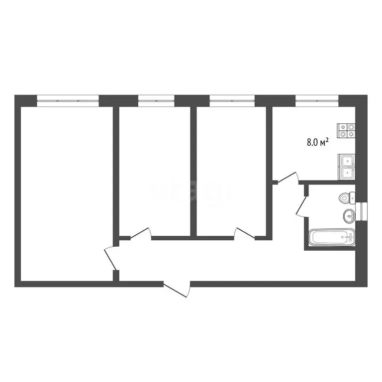 Квартира, 3 комнаты, 52.5 м - Фото 1