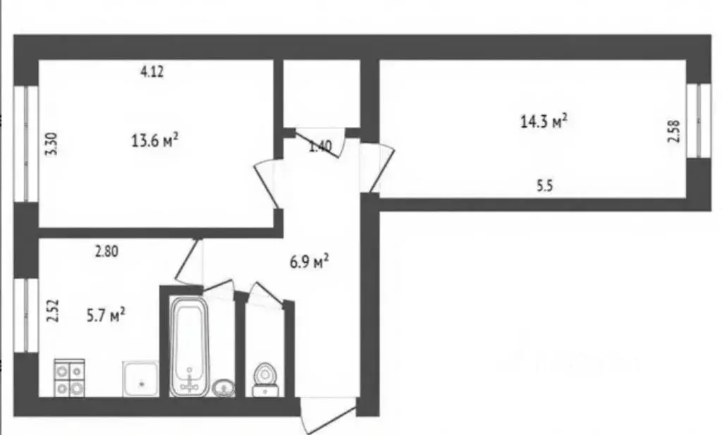 2-к кв. Крым, Симферополь ул. Трубаченко, 20 (46.5 м) - Фото 2