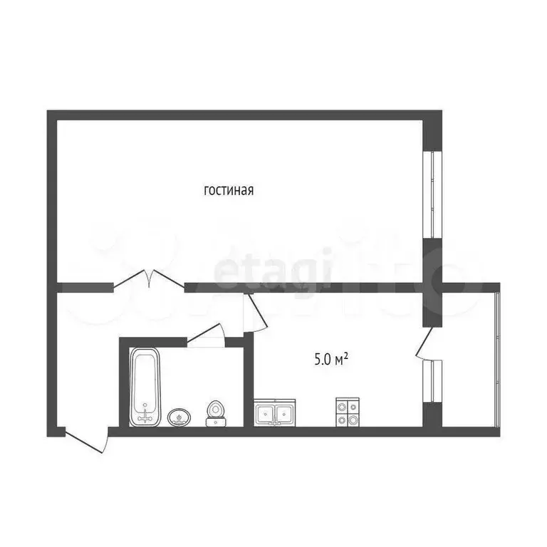 1-к. квартира, 30,1 м, 3/3 эт. - Фото 1