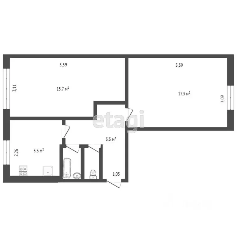 2-к кв. Алтайский край, Белокуриха ул. Академика Мясникова, 22 (44.4 ... - Фото 1