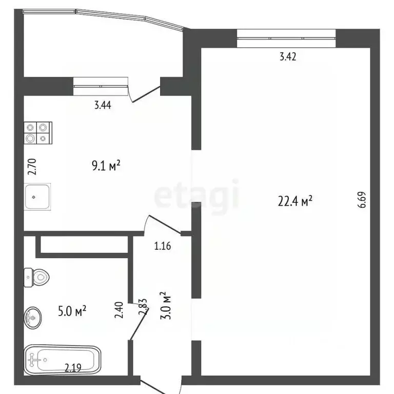 1-к кв. Тюменская область, Тюменский муниципальный округ, д. Патрушева ... - Фото 2