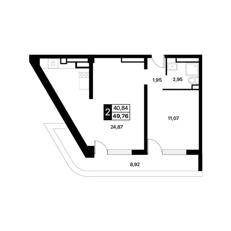 2-к квартира, 49.76 м - Фото 0