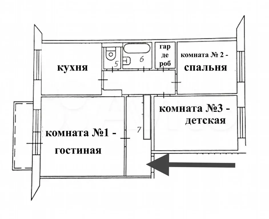 3-к. квартира, 65,3 м, 5/9 эт. - Фото 0