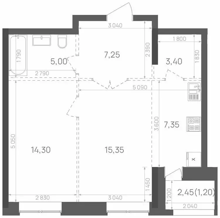 1-комнатная квартира: казань, жилой компекс крыловка парк (53.85 м) - Фото 0