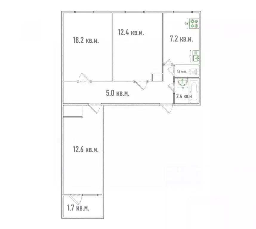 3-к кв. Омская область, Омск просп. Мира, 102 (62.2 м) - Фото 2