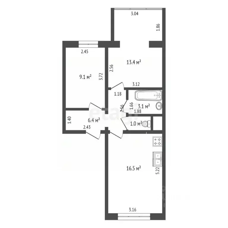 2-к кв. Ханты-Мансийский АО, Нягань 4-й мкр, 12 (49.5 м) - Фото 1