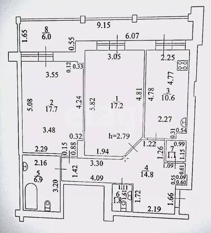 2-к кв. Татарстан, Казань ул. Курашова, 20 (70.1 м) - Фото 2