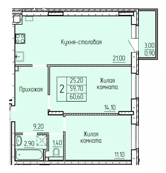 2-к кв. Ростовская область, Батайск ул. Макаровского, 4к2 (60.6 м) - Фото 0