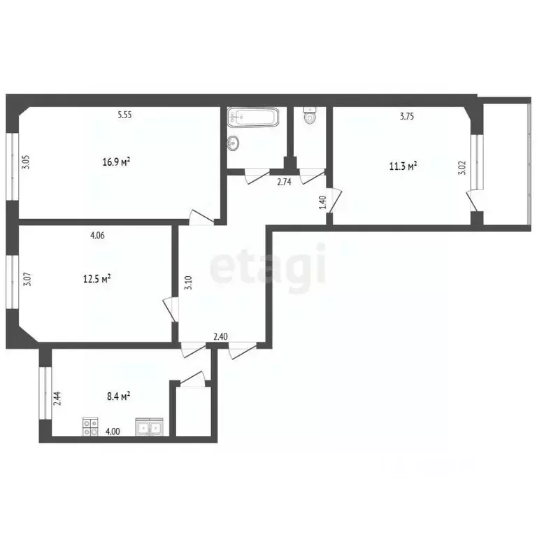 3-к кв. Чувашия, Чебоксары ул. Короленко, 18 (65.0 м) - Фото 2