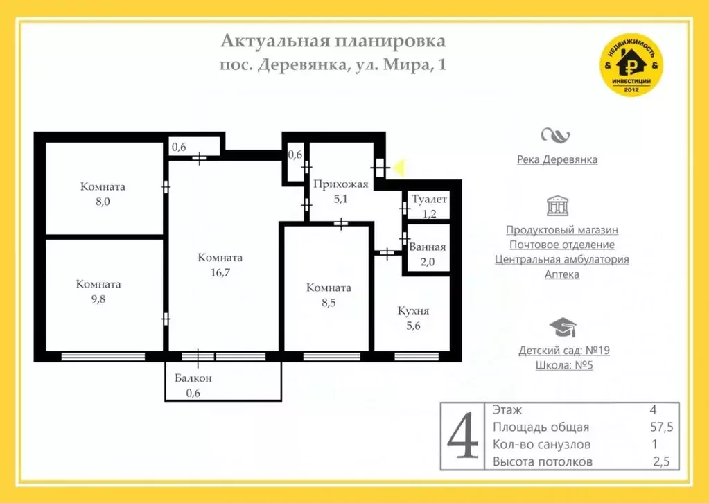 4-к кв. Карелия, Прионежский район, пос. Деревянка ул. Мира, 1 (57.5 ... - Фото 1