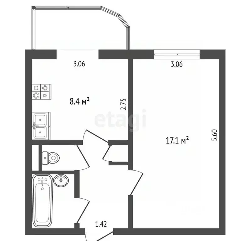 1-к кв. Чувашия, Чебоксары проезд Соляное, 3 (33.0 м) - Фото 2