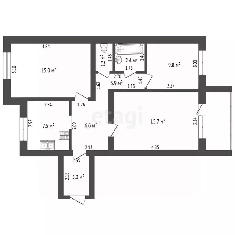 3-к кв. Кемеровская область, Березовский ул. Мира, 23 (65.1 м) - Фото 2