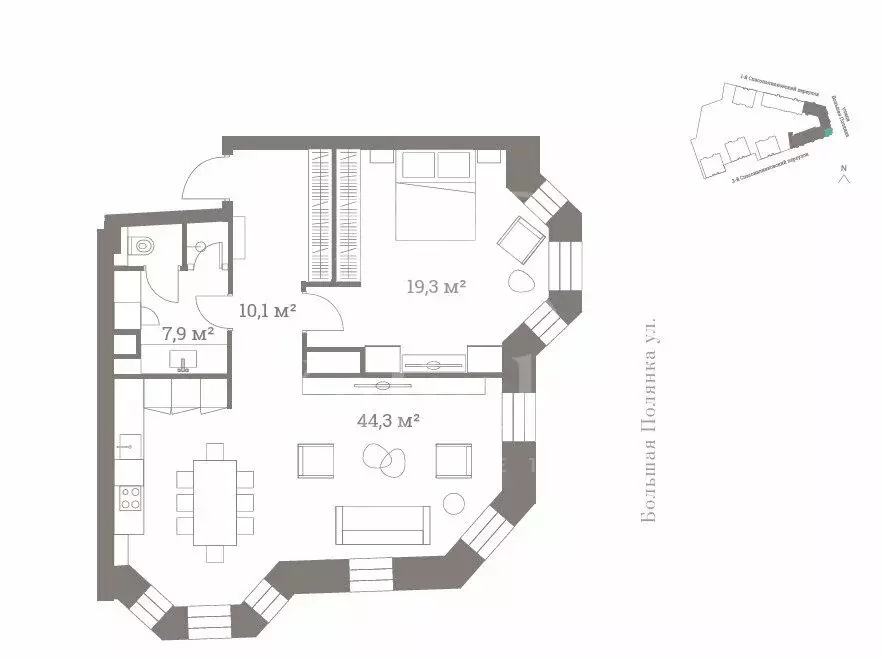 2-комнатная квартира: Москва, улица Большая Полянка, 44 (81.6 м) - Фото 1