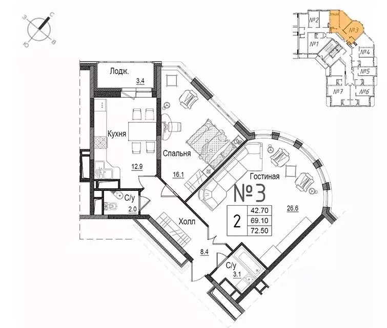 2-к кв. Московская область, Наро-Фоминск ул. Новикова, 20/1 (73.2 м) - Фото 0