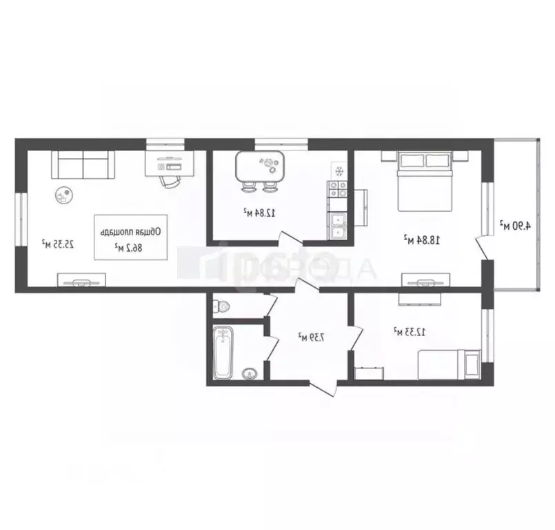 3-к кв. Новосибирская область, Новосибирск ул. Плющихинская, 1 (87.6 ... - Фото 2