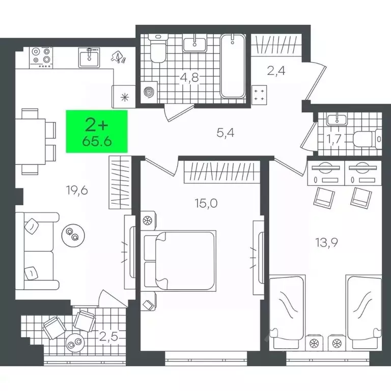 2-к кв. Тюменская область, Тюмень ул. Василия Малкова, 3 (65.69 м) - Фото 0