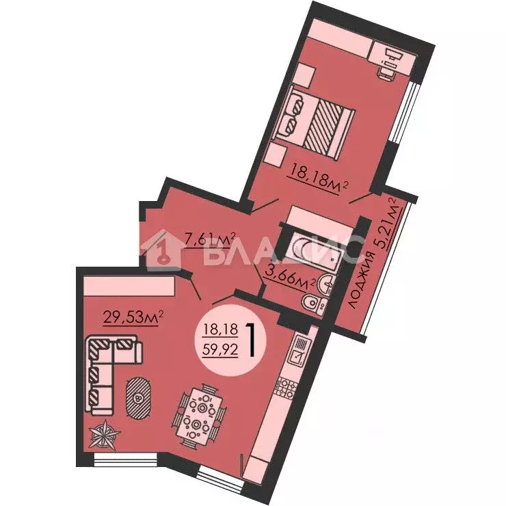 2-к кв. Липецкая область, Липецк ул. И.В. Свиридова, 24к2 (58.3 м) - Фото 1