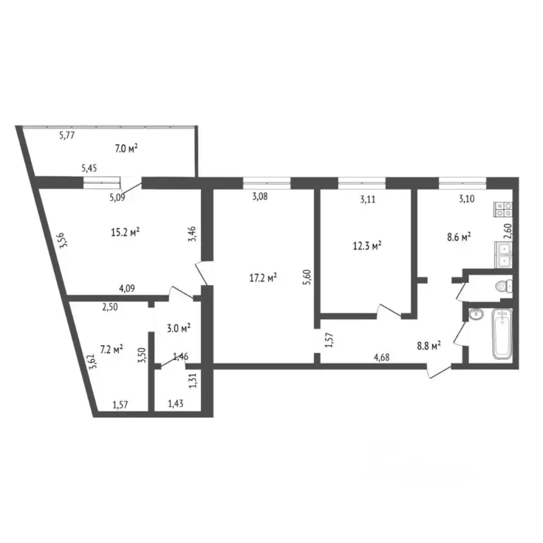 3-к кв. Тюменская область, Тюмень ул. Республики, 223 (89.0 м) - Фото 2