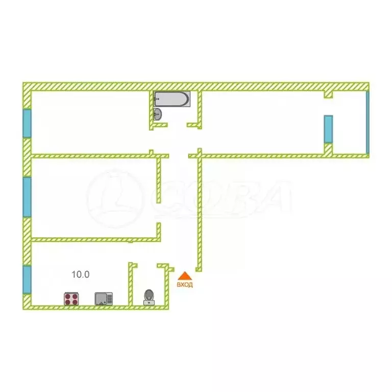 3-комнатная квартира: Тюмень, улица Мебельщиков, 4 (70 м) - Фото 2