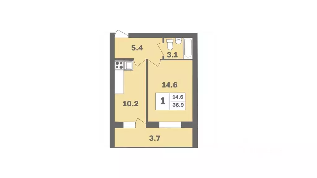 1-к кв. Башкортостан, Уфа Дагестанская ул., лит12 (36.9 м) - Фото 0