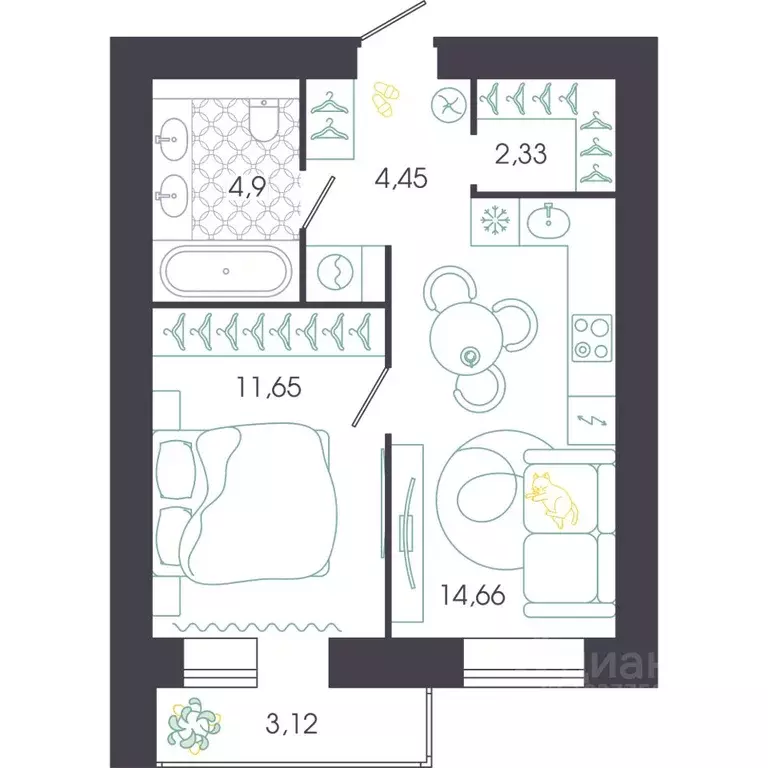 1-к кв. Пензенская область, Пенза Колышлейская ул., 7 (40.29 м) - Фото 1