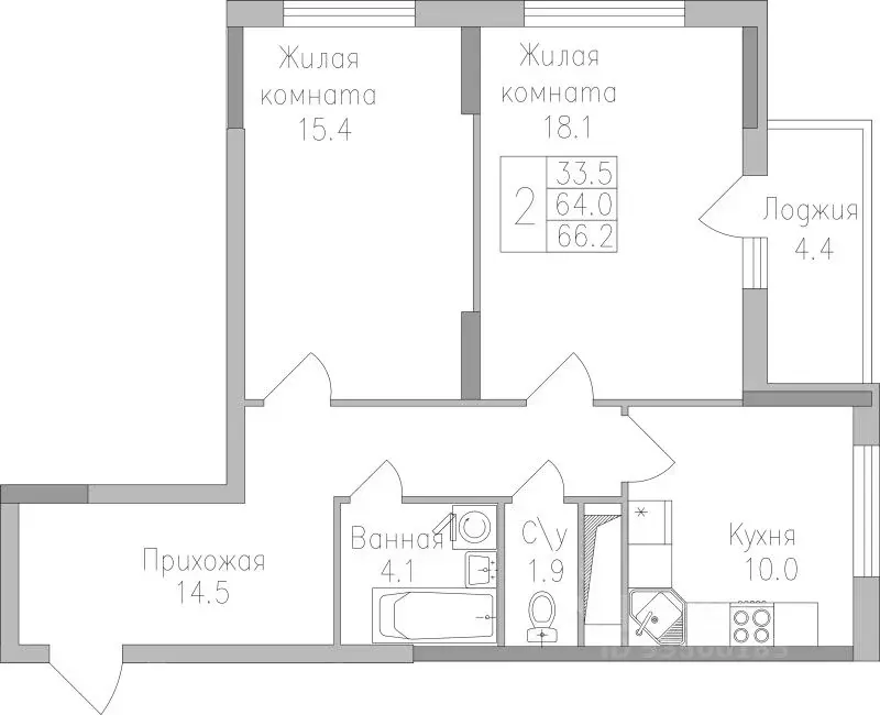 2-к кв. Липецкая область, Липецк ул. Тельмана, 120 (66.3 м) - Фото 0