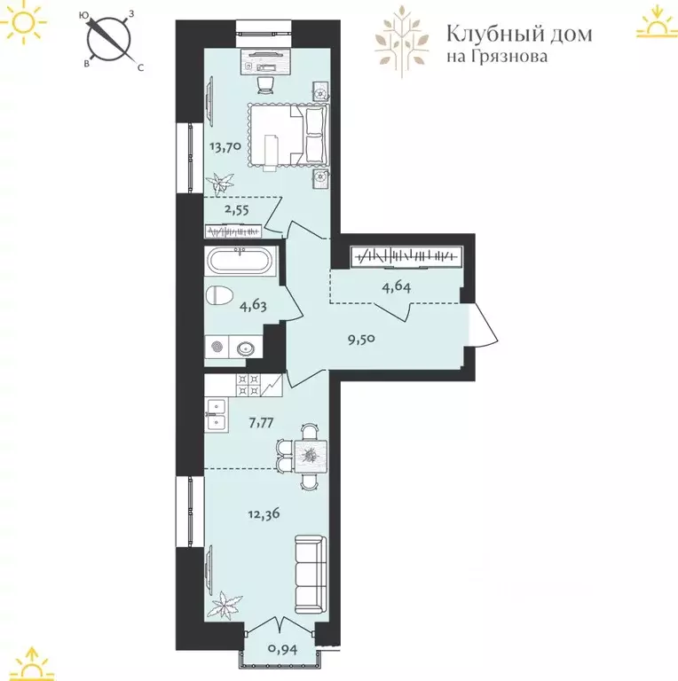 2-к кв. Иркутская область, Иркутск ул. Грязнова (56.09 м) - Фото 0