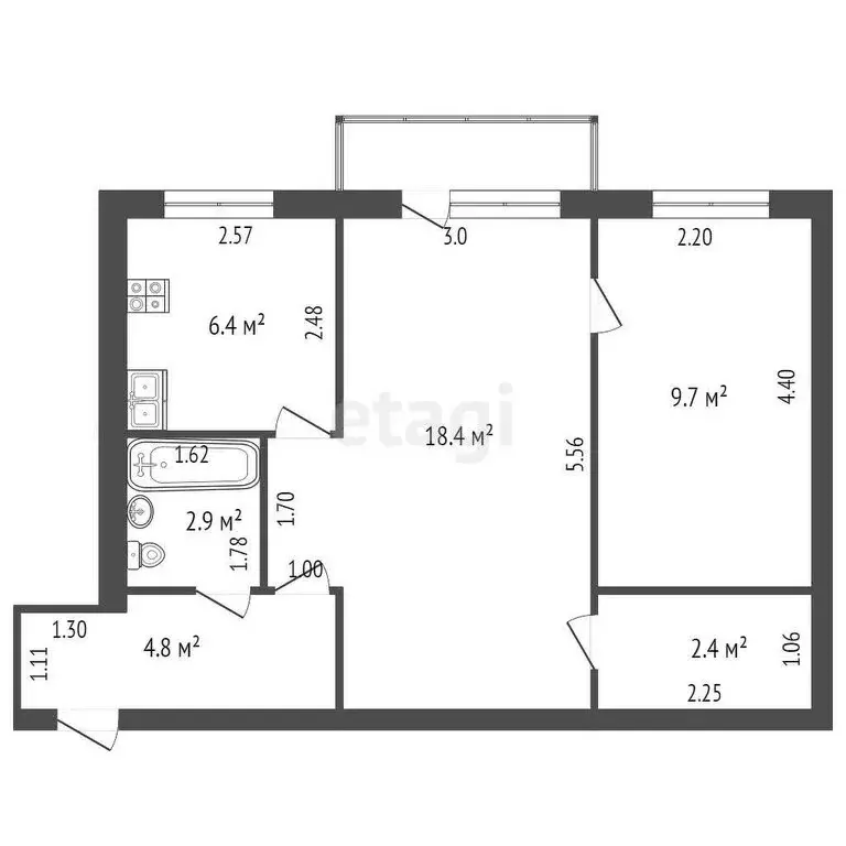 2-комнатная квартира: Чита, Красноярская улица, 11 (45.8 м) - Фото 0