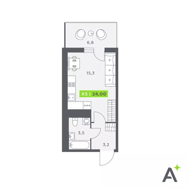 Квартира-студия: Кудрово, Солнечная улица, 10к1 (24 м) - Фото 1
