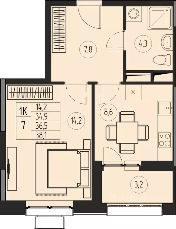 1-к кв. Московская область, Пушкино ул. Тургенева, 15Б (36.5 м) - Фото 0