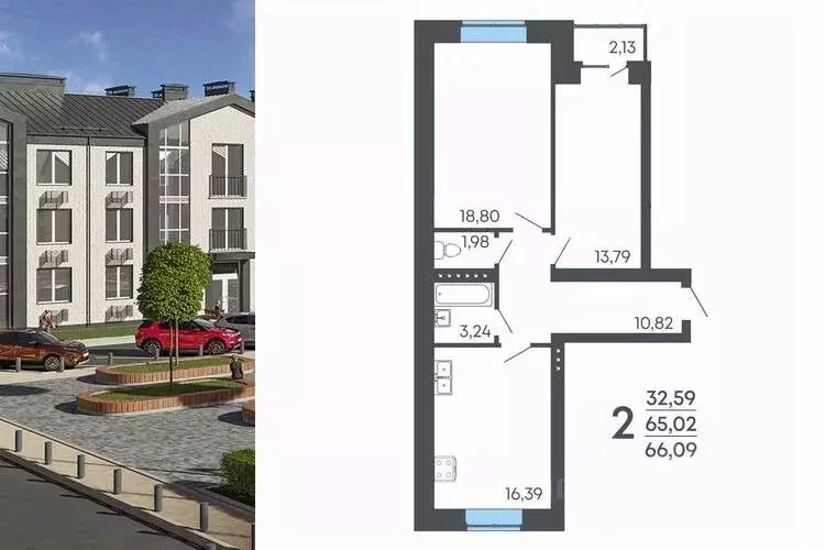 3-к кв. Воронежская область, Семилуки ул. Маяковского, 53/2 (66.09 м) - Фото 1