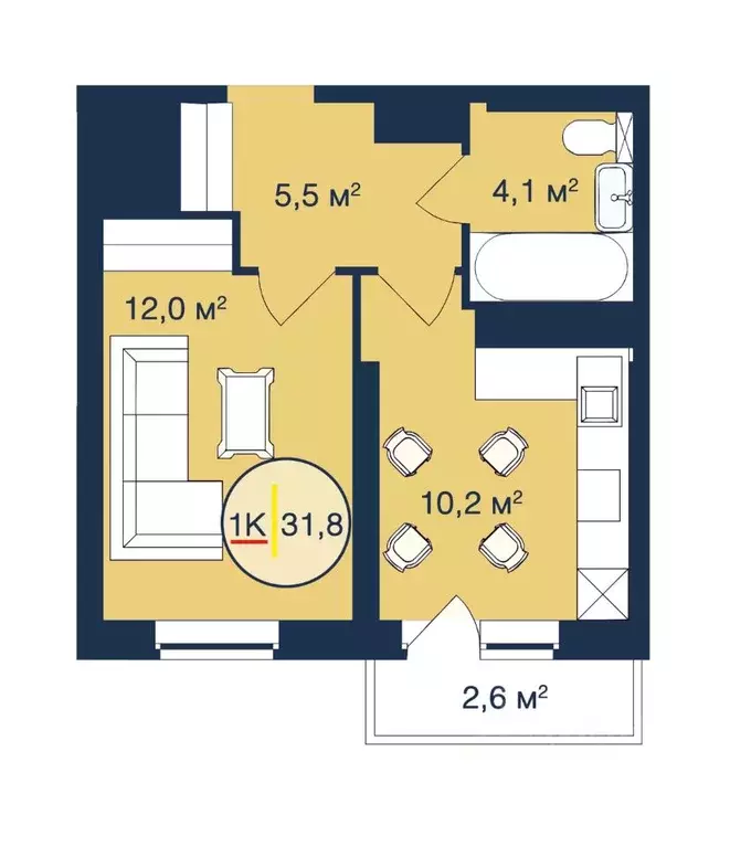1-к кв. Тюменская область, Тюмень Таежная ул., 2 (31.8 м) - Фото 1