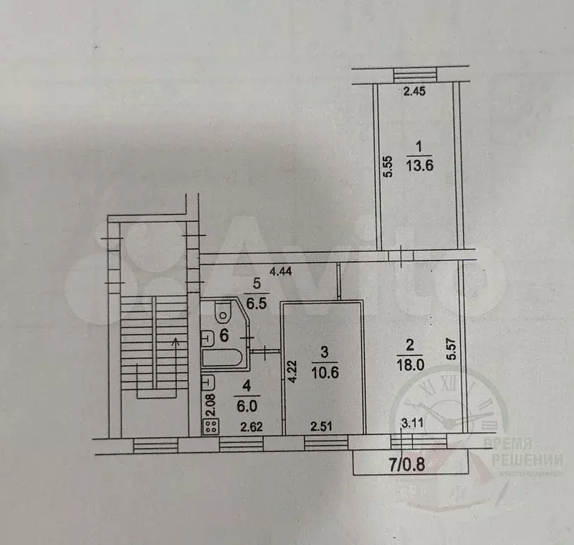 3-к. квартира, 58,6 м, 3/5 эт. - Фото 0