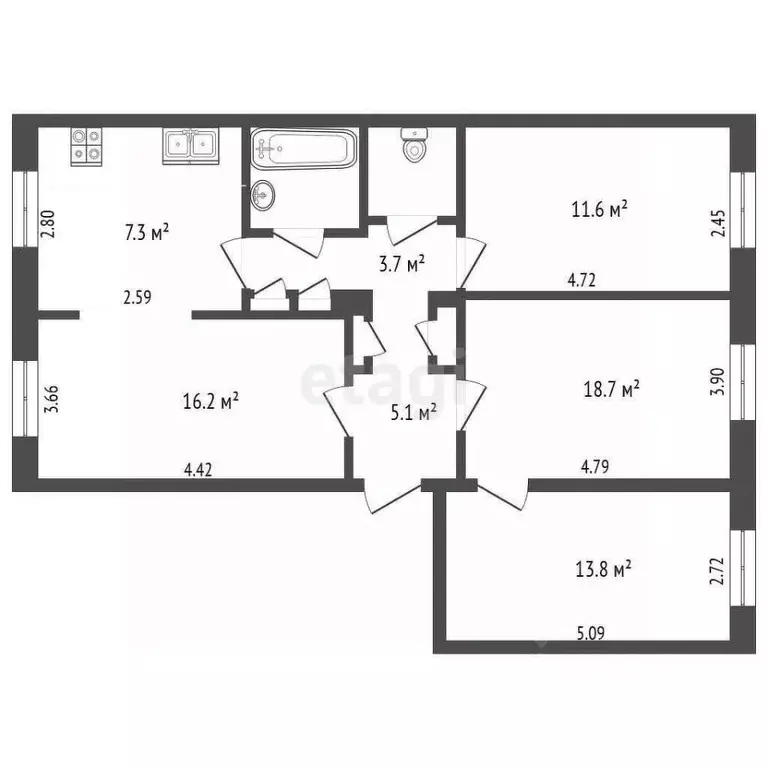 4-к кв. Московская область, Серпухов ул. Крупской, 11/20 (82.3 м) - Фото 2