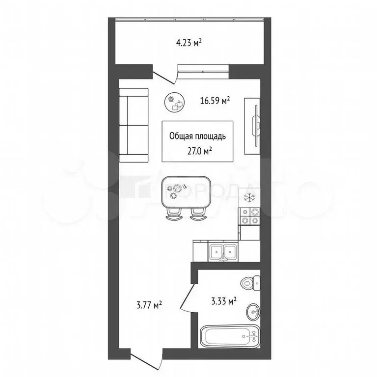 Квартира-студия, 27 м, 7/25 эт. - Фото 0